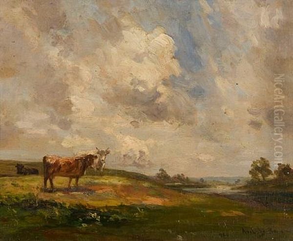Landscape With Cows Oil Painting by Sir John Alfred Arnesby Brown