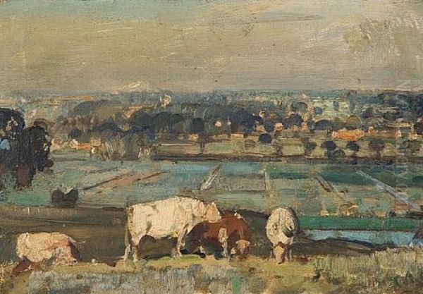 The Hilltop Near Beccles (+ 2 Others; 3 Works) Oil Painting by Sir John Alfred Arnesby Brown
