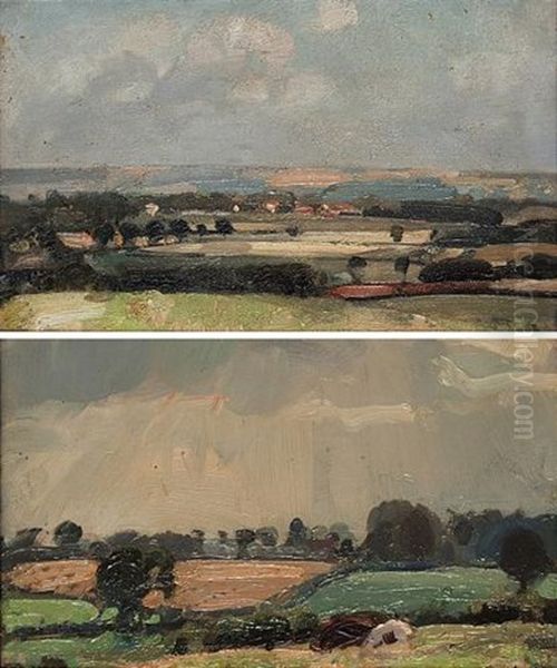 Lincolnshire Wolds (+ Haddiscoe; Pair) Oil Painting by Sir John Alfred Arnesby Brown