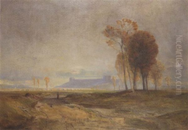 River Landscape With Aquaduct Oil Painting by Sir John Alfred Arnesby Brown