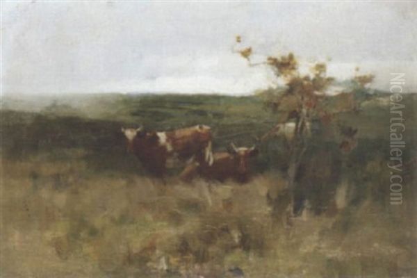 Cows In A Field Oil Painting by Sir John Alfred Arnesby Brown
