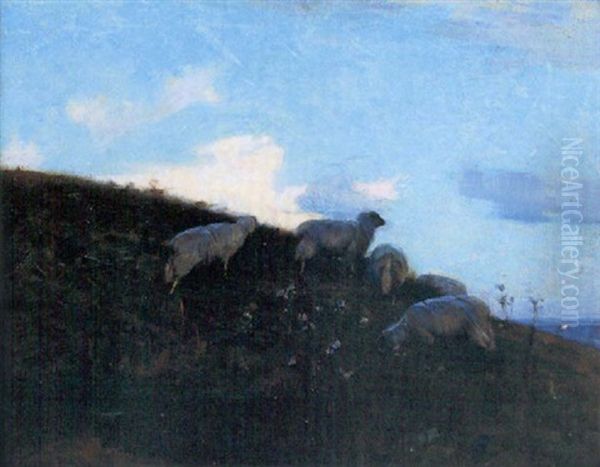 Sheep Grazing Oil Painting by Sir John Alfred Arnesby Brown