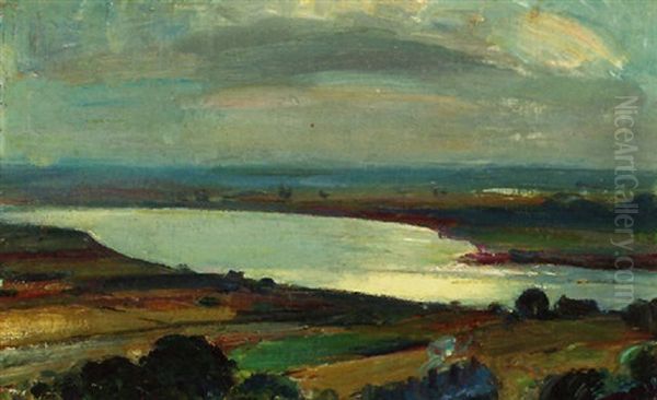 The River Trent At Long Eaton Derbyshire Oil Painting by Sir John Alfred Arnesby Brown