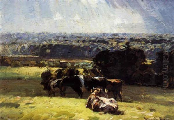 A Norfolk Landscape Oil Painting by Sir John Alfred Arnesby Brown