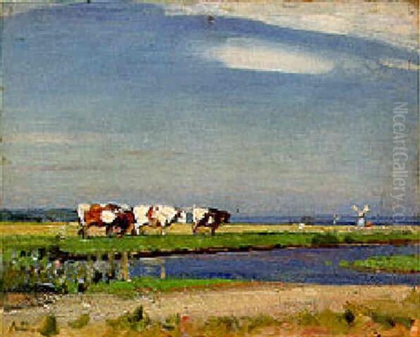 Extensive Summer Landscape With Cattle Oil Painting by Sir John Alfred Arnesby Brown