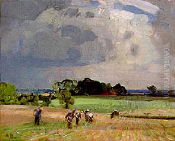 Hoeing The Fields Oil Painting by Sir John Alfred Arnesby Brown