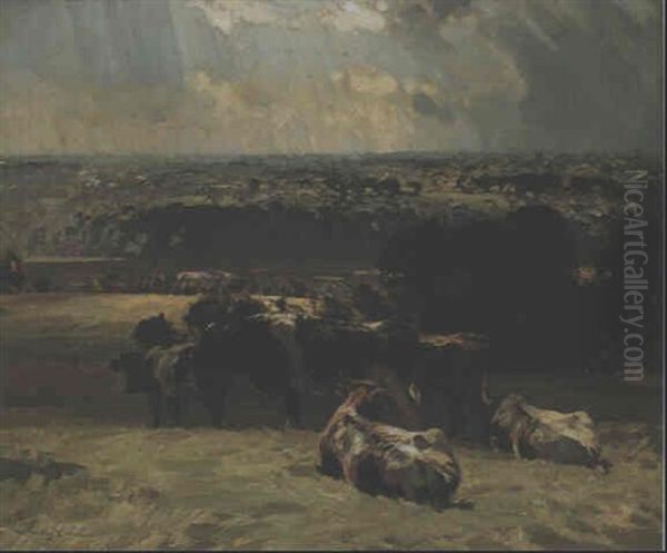 A Norfolk Landscape Oil Painting by Sir John Alfred Arnesby Brown