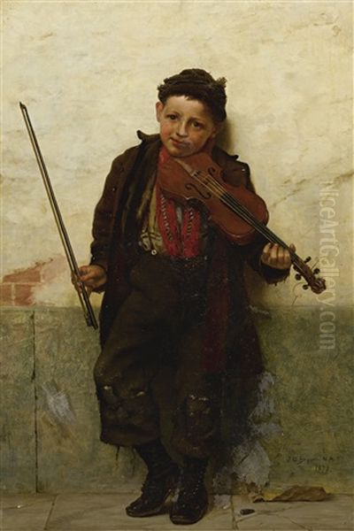 Street Musician Oil Painting by John George Brown