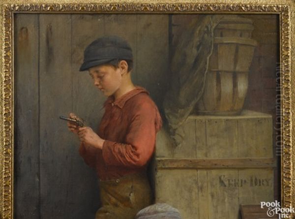 Two Boys With A Firecracker And A Cap Gun Oil Painting by John George Brown