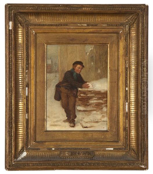 Boy Holding A Snowball Oil Painting by John George Brown