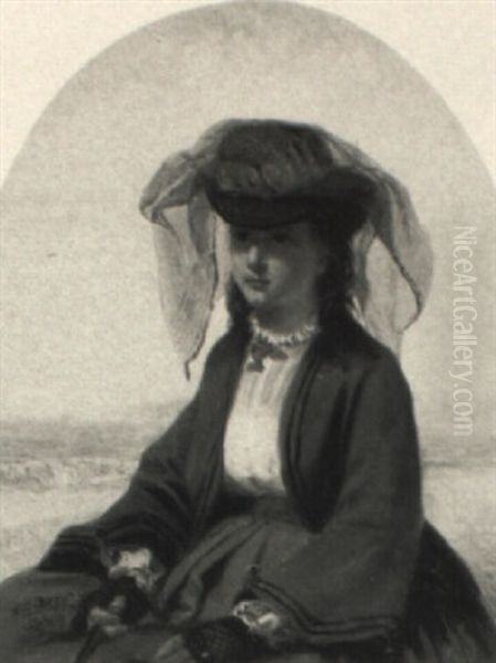 Young Woman By The Seashore Oil Painting by John George Brown