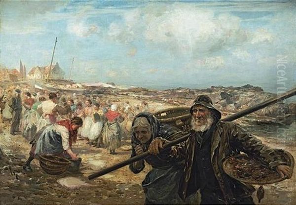 The Fish Market, Cockenzie Oil Painting by William Marshall Brown