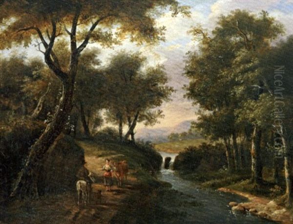 Le Petit Pont De Bois (+ La Rencontre; 2 Works) Oil Painting by Lazare Bruandet