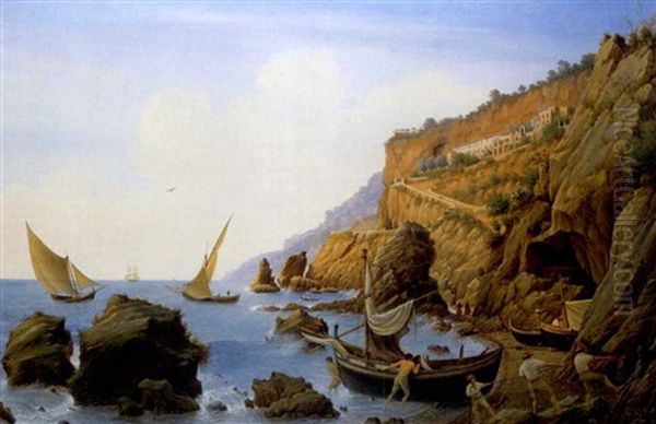 Am Golf Von Neapel, Sorrent Oil Painting by Johann Wilhelm Bruecke