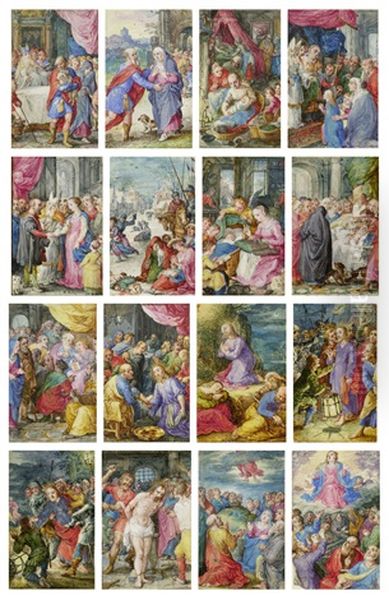Set Of 16 Miniatures From The Lives Of The Virgin Mary And Jesus Oil Painting by Jan Brughel