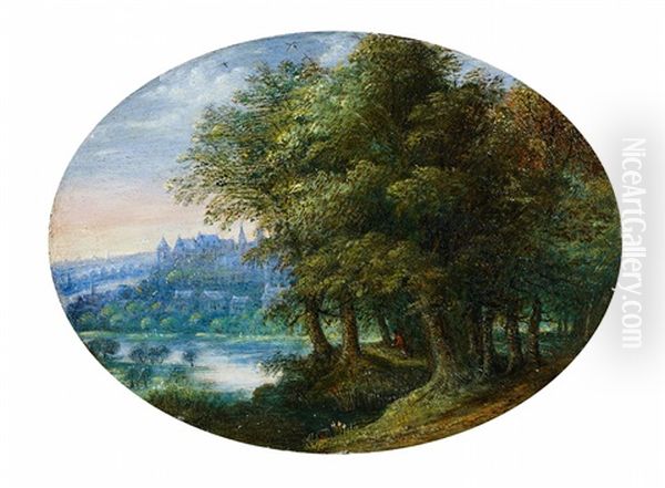 Forest Landscape With A View Of Prague Castle Oil Painting by Jan Brueghel the Elder