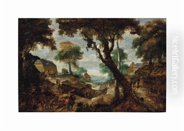 Travelers Along A Village Path Oil Painting by Jan Brughel