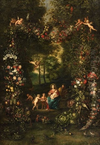 Agrarland Of Fruits With The Holy Family Oil Painting by Jan Brueghel the Elder