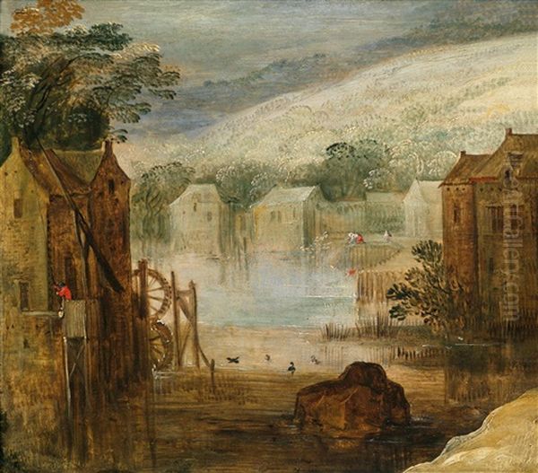 Eine Flusslandschaft Mit Wassermuhle Und Figuren Oil Painting by Jan Brueghel the Elder