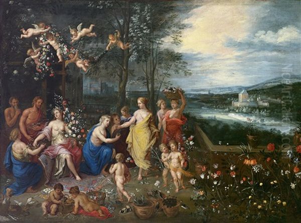 Allegorie Des Fruhlings; Allegorie Des Sommers; Allegorie Des Herbstes; Allegorie Des Winters (4 Works) Oil Painting by Jan Brueghel the Elder