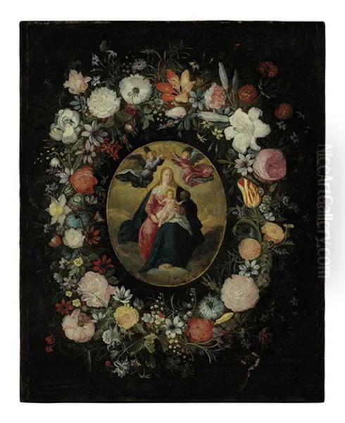 The Virgin And Child With Angels Surrounded By Flowers Oil Painting by Jan Brueghel the Elder