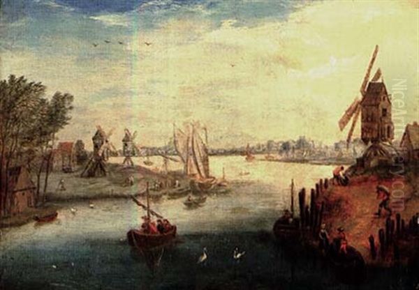 Paysage De Riviere Au Moulin (after Jan Brueghel De Velours) Oil Painting by Jan Brueghel the Elder