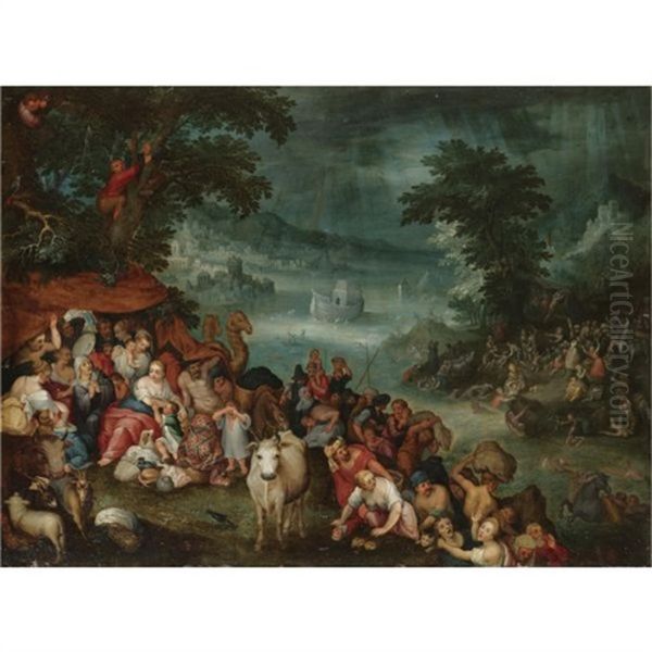 The Flood With Noah's Ark In The Background Oil Painting by Jan Brughel