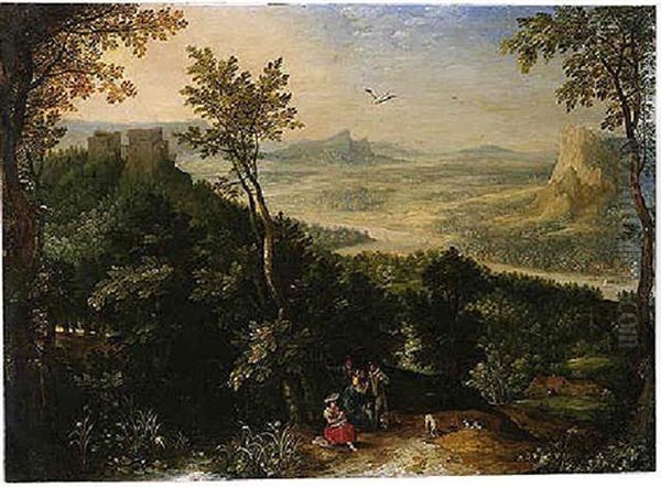An Extensive Landscape With Figures On A Wooded Path Oil Painting by Jan Brueghel the Elder