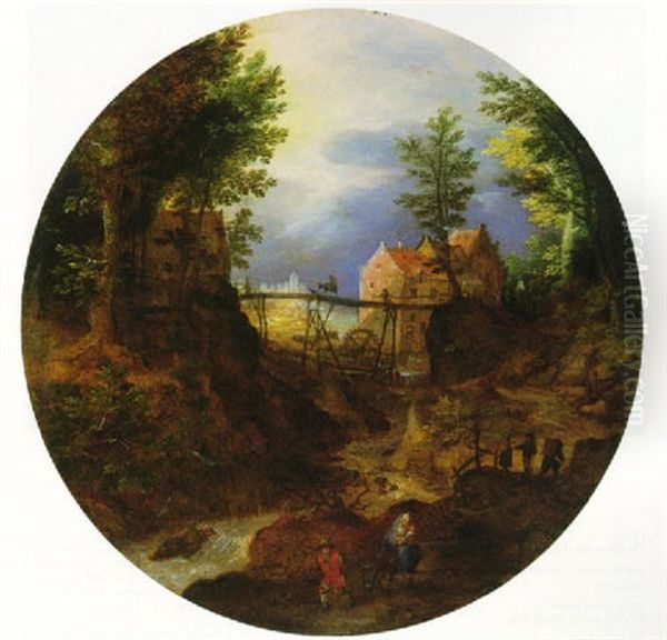 A Rocky Landscape With The Flight Into Egypt Oil Painting by Jan Brueghel the Elder