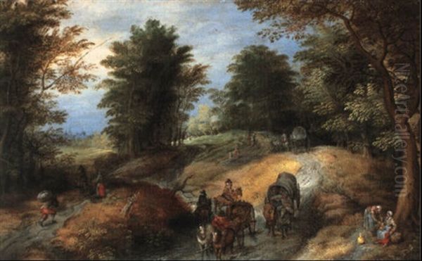 Travellers On A Road By The Outskirts Of A Wood Oil Painting by Jan Brueghel the Elder