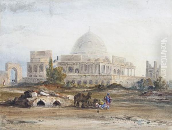 Travellers Before A Mosque Oil Painting by Thomas Allom