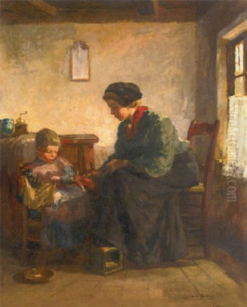 Interieur Mit Junger Frau Und Kind Oil Painting by Cornelis De Bruin