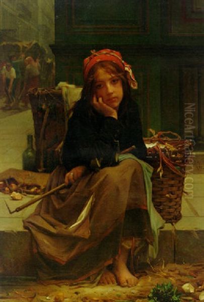 The Young Rag-gather Oil Painting by Charles Guillaume Brun