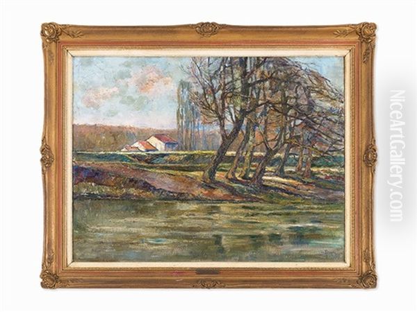 Cottages In A Landscape Oil Painting by Lev Bruni