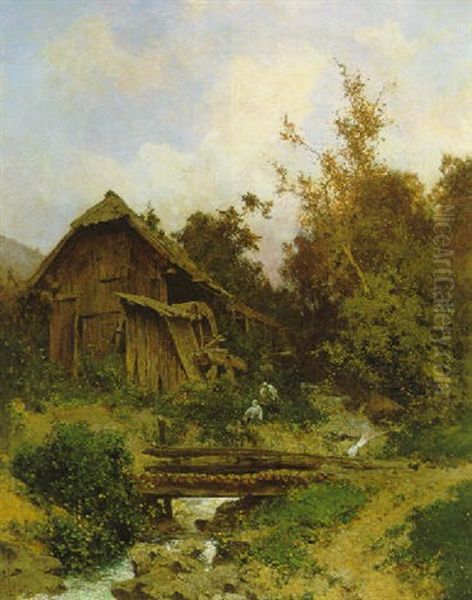 Muhle Am Waldbach Oil Painting by Ferdinand Brunner