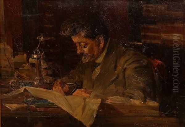 Alessandro D'atri Ecrivant Oil Painting by Anselmo Bucci