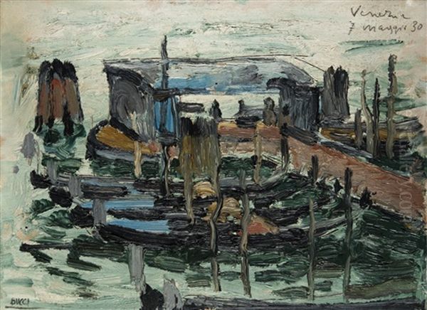 Pontile A Venezia Oil Painting by Anselmo Bucci