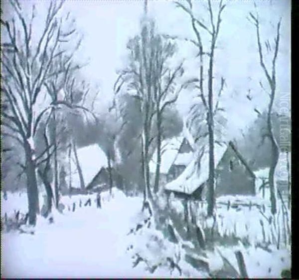 Dorfstrasse In Fischerhude, Im Schnee Oil Painting by Hans Buch