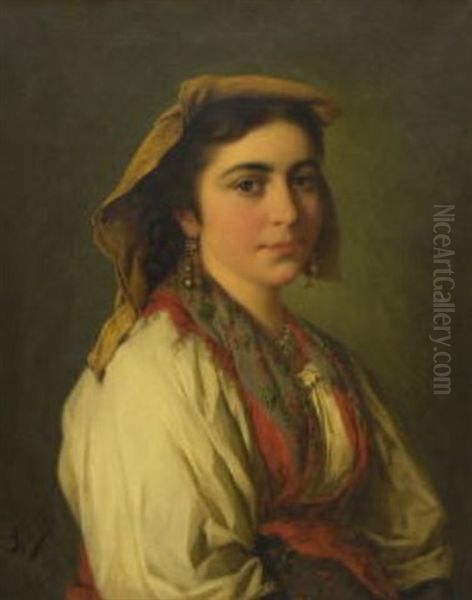 Bildnis Einer Jungen Italienerin Oil Painting by Josef Bueche