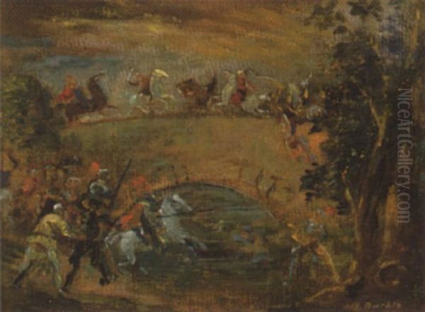 Kampf Um Die Brucke Oil Painting by Alfred Buchta