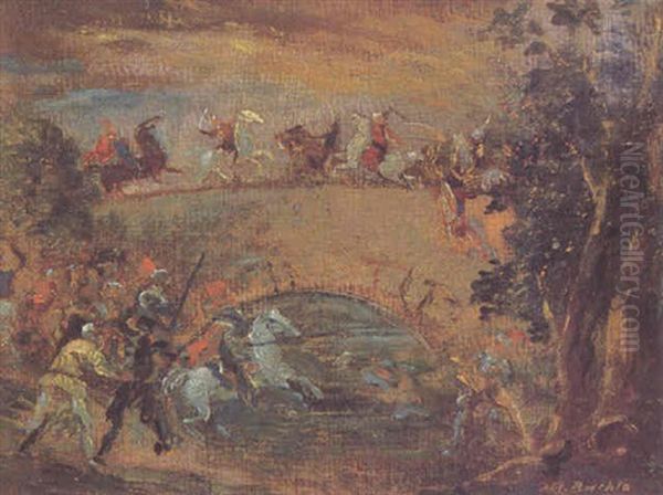 Kampf Um Die Brucke Oil Painting by Alfred Buchta