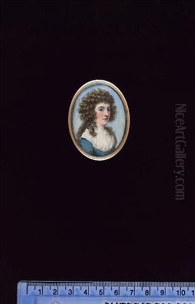 A Lady, Wearing Blue Dress And White Fichu Oil Painting by Frederick Buck