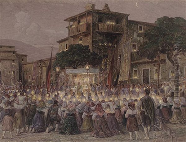 Fronleichnamstag In Italien Oil Painting by Carl Budtz-Moller