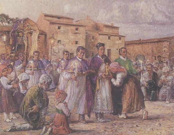 Katolsk Optog Gennem Sydlandsk By Oil Painting by Carl Budtz-Moller