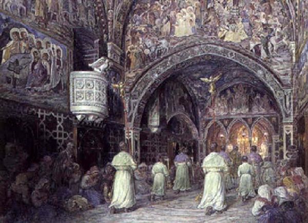 Procession I Klosterkirken Sankt Benedetto Ved Subiaco Oil Painting by Carl Budtz-Moller