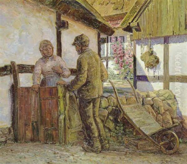 En Passiar Ved En Bondegard Oil Painting by Carl Budtz-Moller
