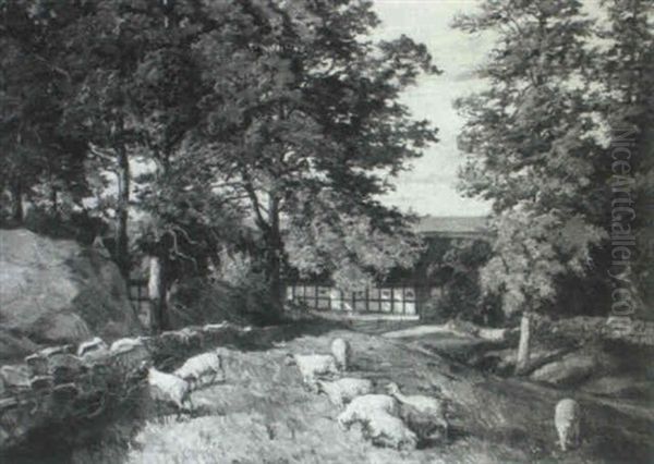 A Summer Landscape With Sheep Oil Painting by Carl Budtz-Moller