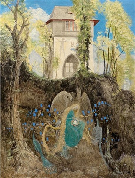 Marchenszene Vor Burg Sponeck Oil Painting by Hans Adolf Buhler