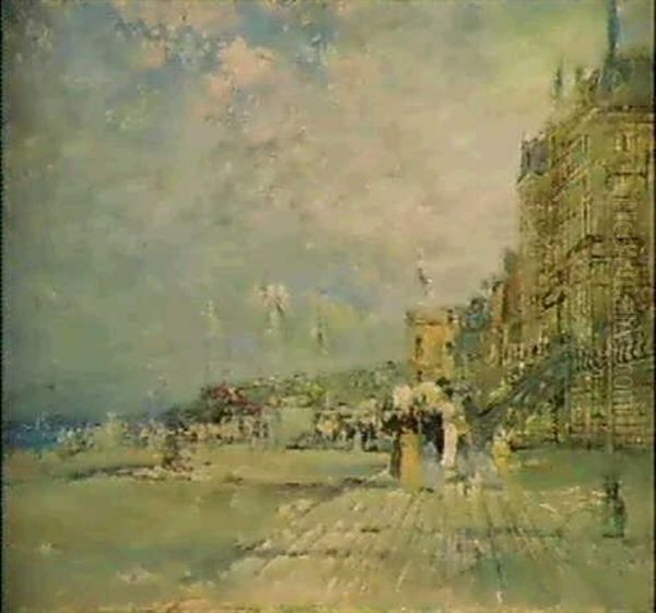 La Plage De Trouville Oil Painting by Felix Hilaire Buhot