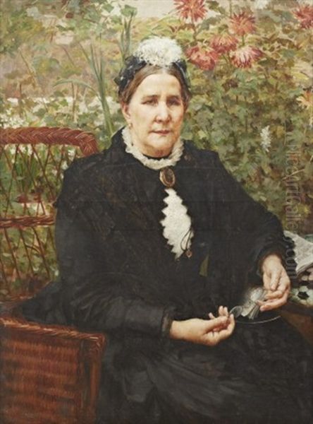 Portratt Av Kvinna I Korgstol Oil Painting by Vlacho Bukovac